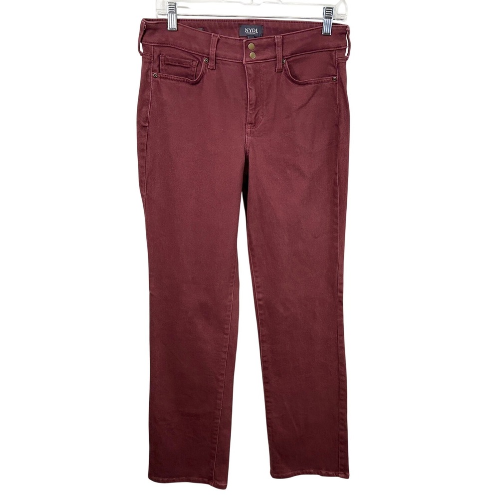 NYDJ Size 6 Jeans Marilyn Straight Leg Burgundy Pants Solid Mid Rise 1394